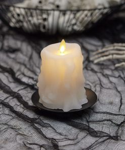 White Heavy Wax Drip Flameless Candle Slim Pillar