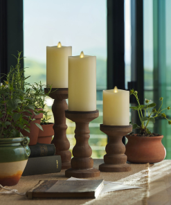 Ivory Flameless Candle Pillars with Remote - Melted Top - Set of 3