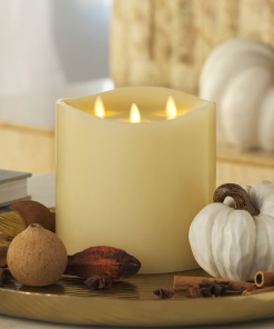 Ivory Flameless Candle Tri-Flame Grand Pillar - Melted Top