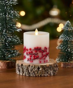 Embedded Red Berries Flameless Candle Pillar