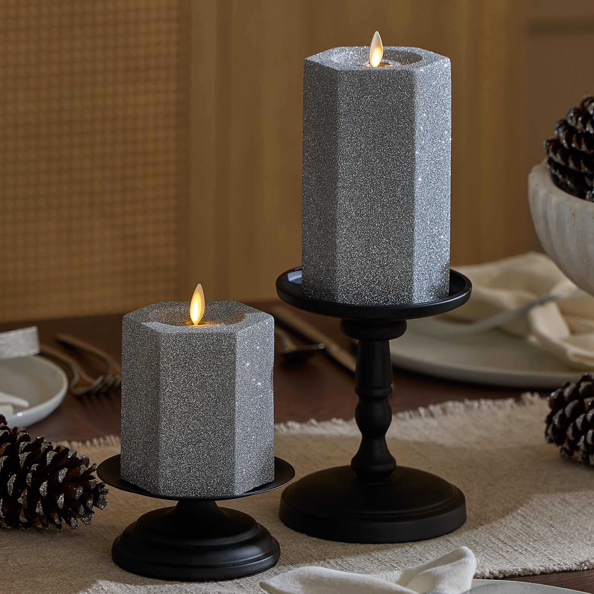 sm-image-3010e10c49d38879b5ec9373 Brilliant Silver Hexagon Flameless Candle Pillar
