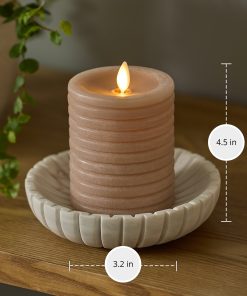 Timeless Taupe Chalky Ribbed Flameless Candle Pillar