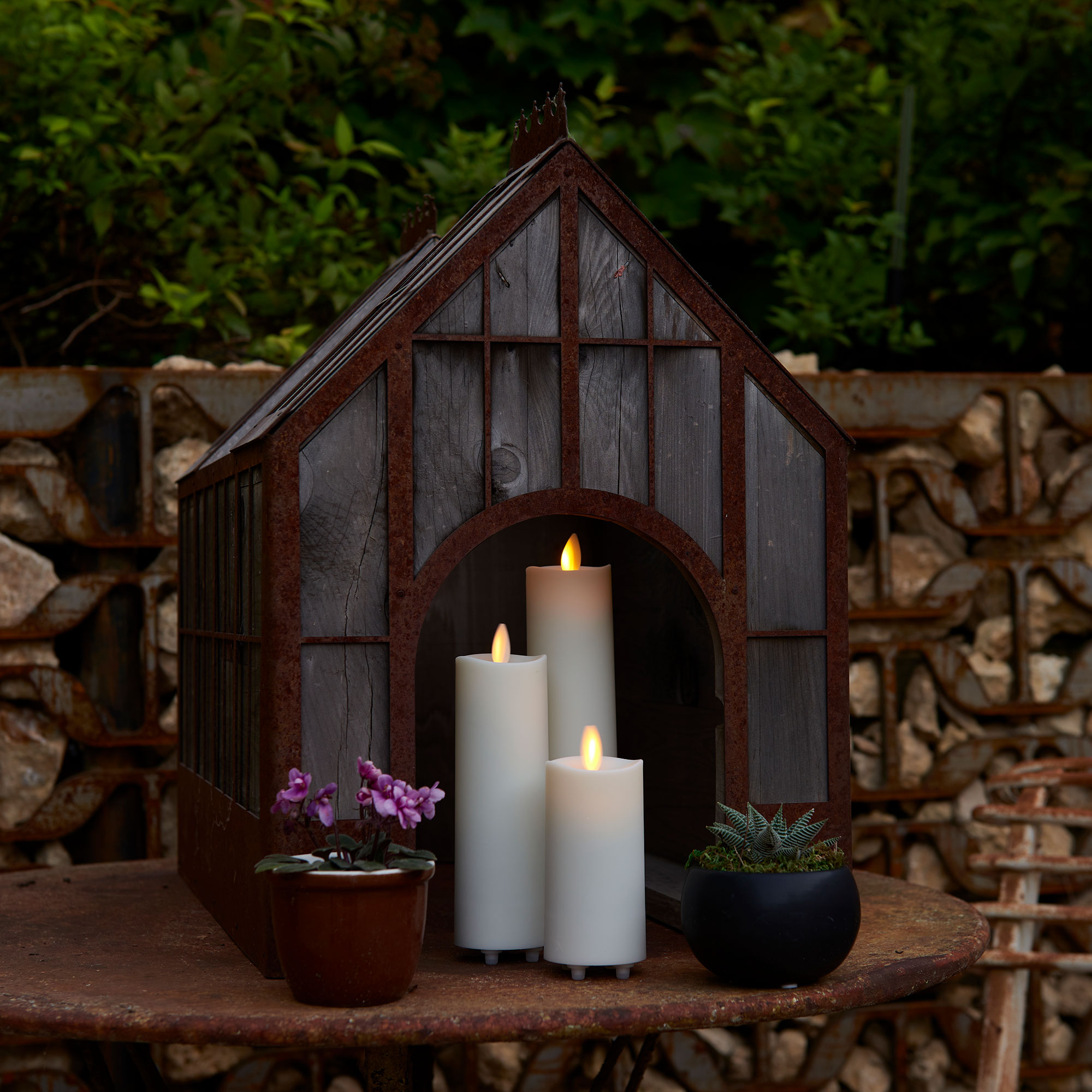 sm-image-310402a9255ae8c5d3d61451 Pearl Ivory Outdoor Flameless Candle Slim Pillar - Melted Top - 2" Width