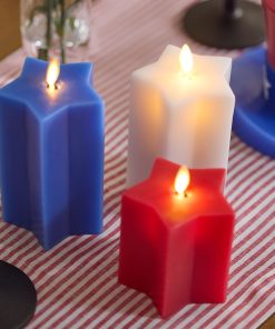 Set of 3 Red, White & Blue Star-shaped Flameless Candle Pillars