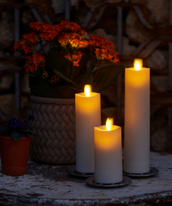 Set of 3 Pearl Ivory Outdoor Flameless Candle Slim Pillars with Remote - Melted Top