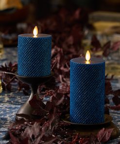 Glitter Blue Opal Ribbed Flameless Candle Pillar