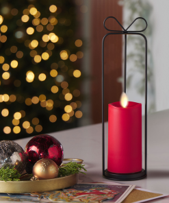 Bow Lantern and True Red Outdoor Flameless Candle