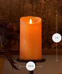 Russet Orange Glitter Flameless Candle Pillar