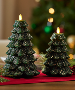 Green Glitter Holiday Tree Flameless Candle
