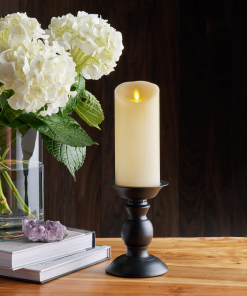 Ivory Flameless Candle Pillar - Scallop Top Vanilla Scented - 3” Width