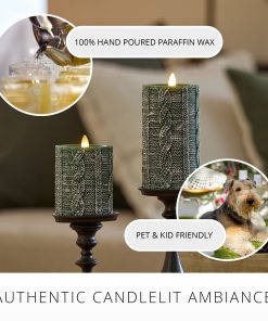 Holiday Green Sweater Knit Flameless Candle Pillar