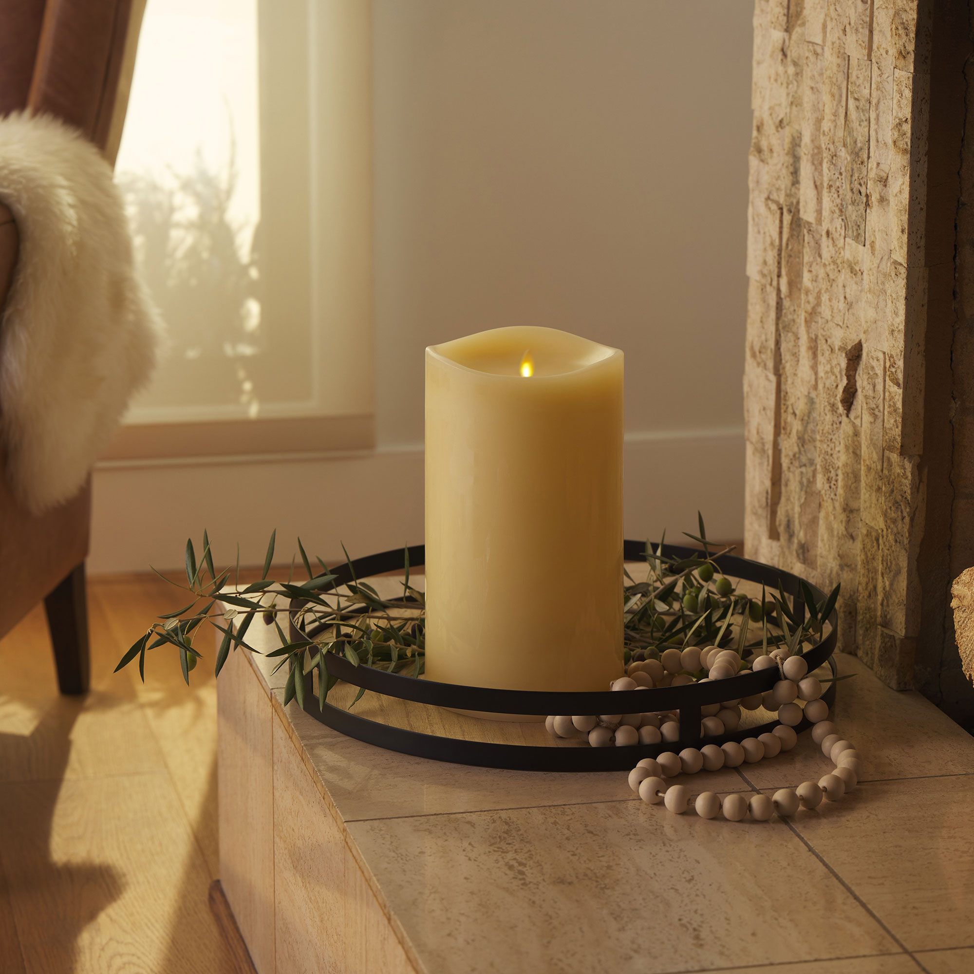 sm-image-33f08e4d46b99a3a56180ed7 Ivory Flameless Candle Grand Pillar - Melted Top - 6.25" Width