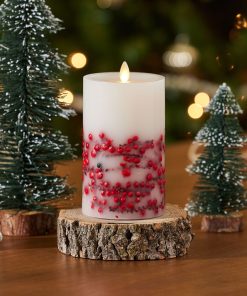 Embedded Red Berries Flameless Candle Pillar