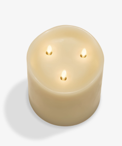 Ivory Flameless Candle Tri-Flame Grand Pillar - Melted Top