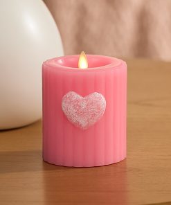 Sweet Pink Ribbed Flameless Candle Pillar
