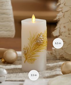 Embossed White Pinecone Flameless Candle Pillar