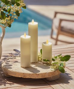 Set of 3 Pearl Ivory Outdoor Flameless Candle Slim Pillars with Remote - Melted Top