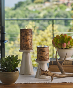 Real Birch Wood Flameless Candle Pillar - Recessed Top - 3.5" Width