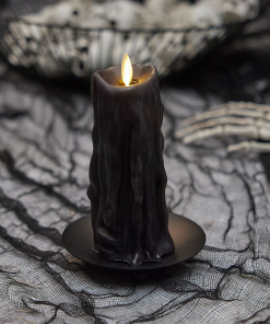 Black Heavy Wax Drip Flameless Candle Slim Pillar