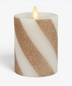 Champagne Glow Candy Cane Glitter Flameless Candle Pillar