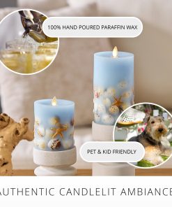 Soft Chambray Embedded Seashell & Starfish Flameless Candle Pillars