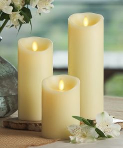Ivory Flameless Candle Pillar - Scallop Top Vanilla Scented - 3” Width