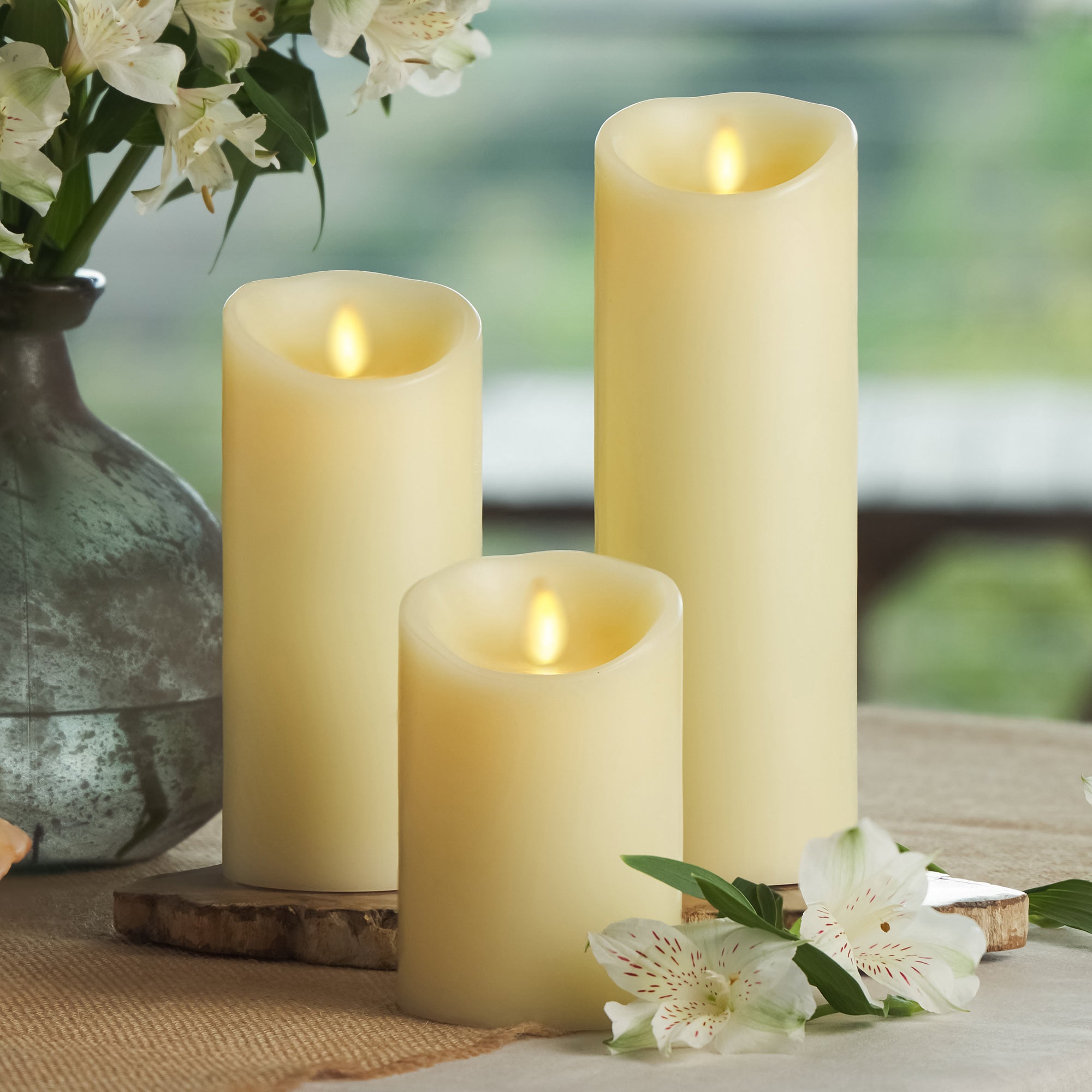 sm-image-395e95a4f5916a83c5210e9c Ivory Flameless Candle Pillar - Scallop Top Vanilla Scented - 3” Width