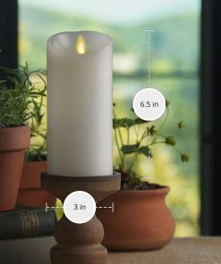 White Flameless Candle Pillar - Scallop Top - 3
