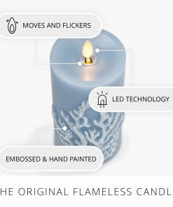 Soft Chambray Embossed Coral Flameless Candle Pillar
