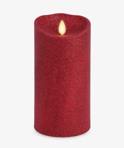Holiday Red Glitter Flameless Candle Pillar