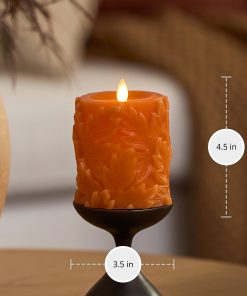Marmalade Embossed Leaves Flameless Candle Pillars