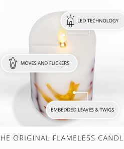 Embedded Fall Leaves & Twigs Flameless Candle Pillar