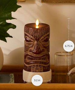 Cherry Mahogany Chalky Fretwork Tiki Flameless Candle Pillar