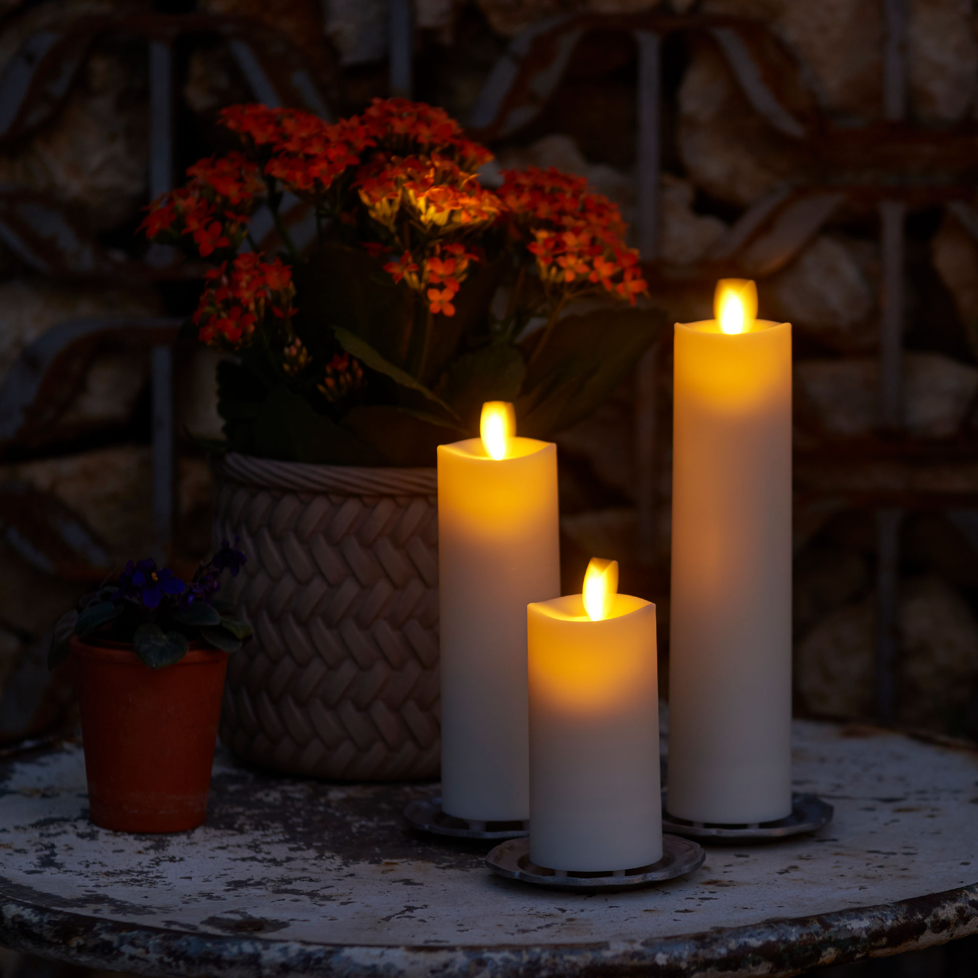 sm-image-3b43b1371c07832ddad1f4cb Pearl Ivory Outdoor Flameless Candle Slim Pillar - Melted Top - 2" Width