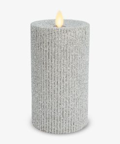 Brilliant Silver Glitter Ribbed Flameless Candle Pillar