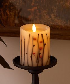 Pearl Ivory Embedded Orange Berries & Twigs Flameless Candle Pillar
