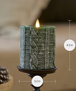 Holiday Green Sweater Knit Flameless Candle Pillar