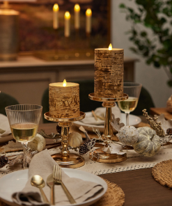 Real Birch Wood Flameless Candle Pillar - Recessed Top - 3.5" Width
