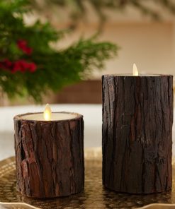 Real Bark Wood Flameless Candle Pillar