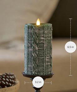 Holiday Green Sweater Knit Flameless Candle Pillar