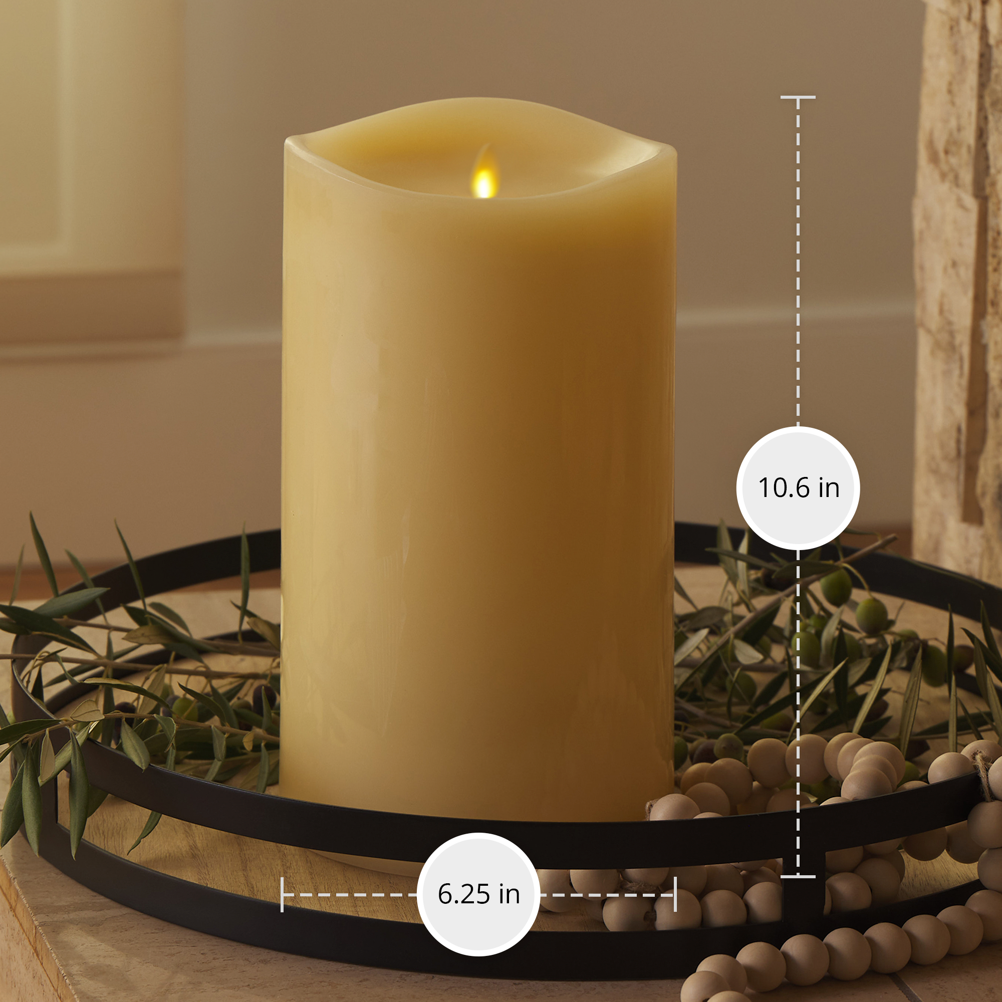 sm-image-3f7ee3abc945ce7b53072e47 Ivory Flameless Candle Grand Pillar - Melted Top - 6.25" Width