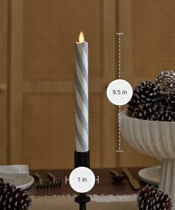 Brilliant Silver Candy Cane Glitter Flameless Candle Taper