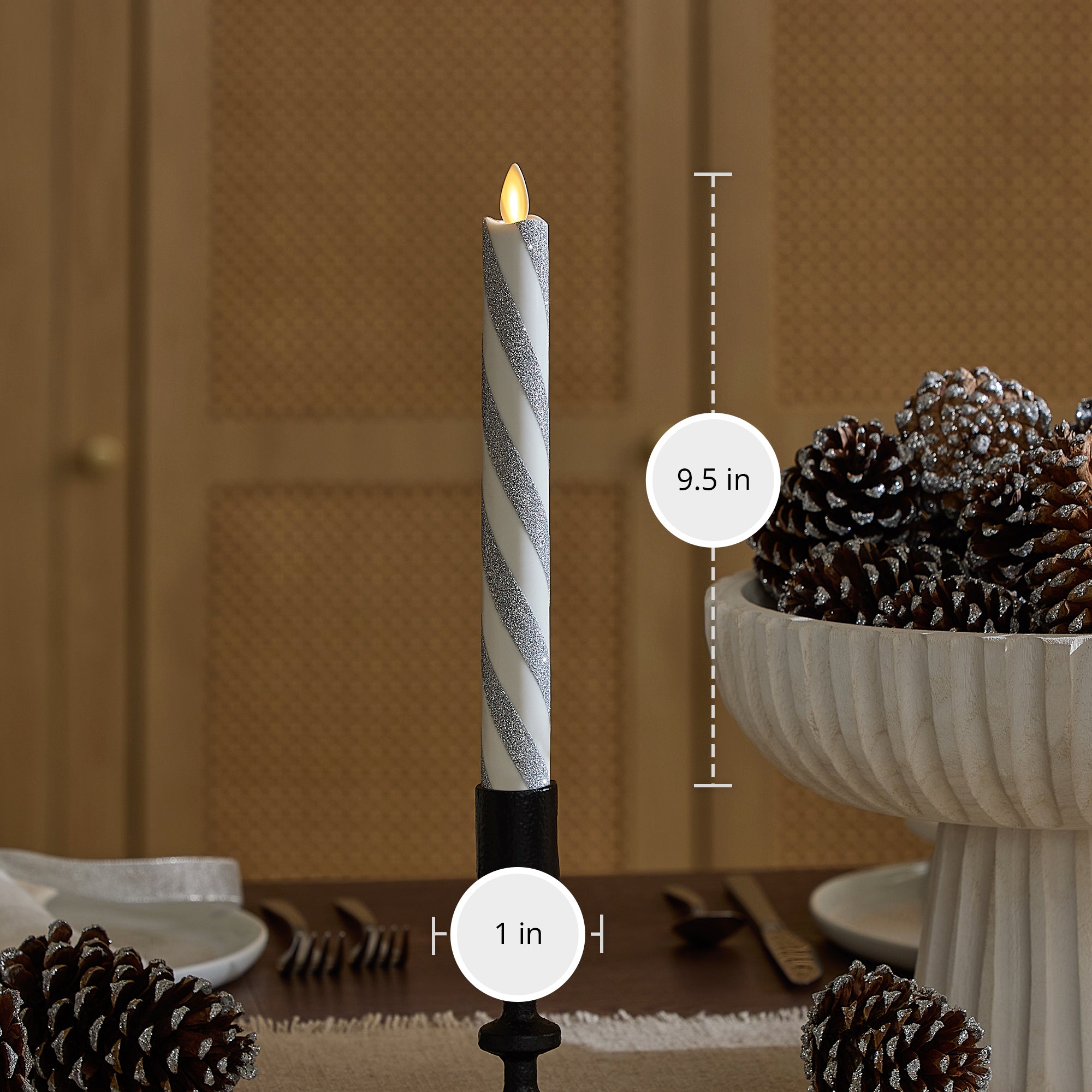 sm-image-3f97cb8ed32838eefe4c19a4 Brilliant Silver Candy Cane Glitter Flameless Candle Taper