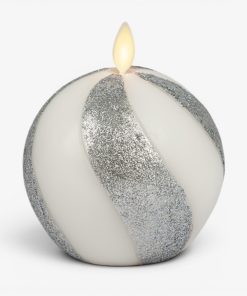 Brilliant Silver Candy Cane Glitter Flameless Candle Sphere