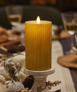 Ribbed Metallic Champagne Flameless Candle Pillar