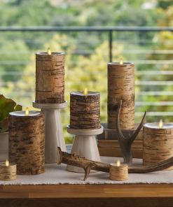 Real Birch Wood Flameless Candle Pillar - Recessed Top - 4