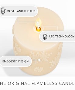 White Swan Embossed Snowflake Flameless Candle Pillar