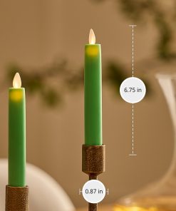 Vibrant Green Flameless Candle Tapers - Flat Top - 6.75