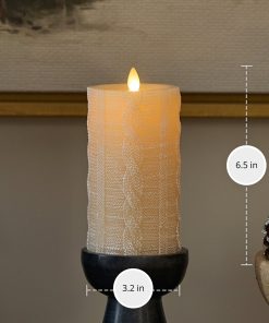 White Swan Sweater Knit Flameless Candle Pillar