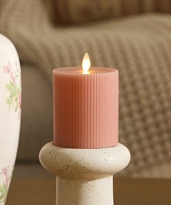 Soft Clay Flameless Candle Ribbed Pillar